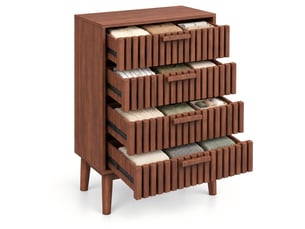 Kefsr commode 4 tiroirs, chiffonnier meuble de rangement style rétro pour chambre, salon et entrée, finition noyer, 60x34x91 cm