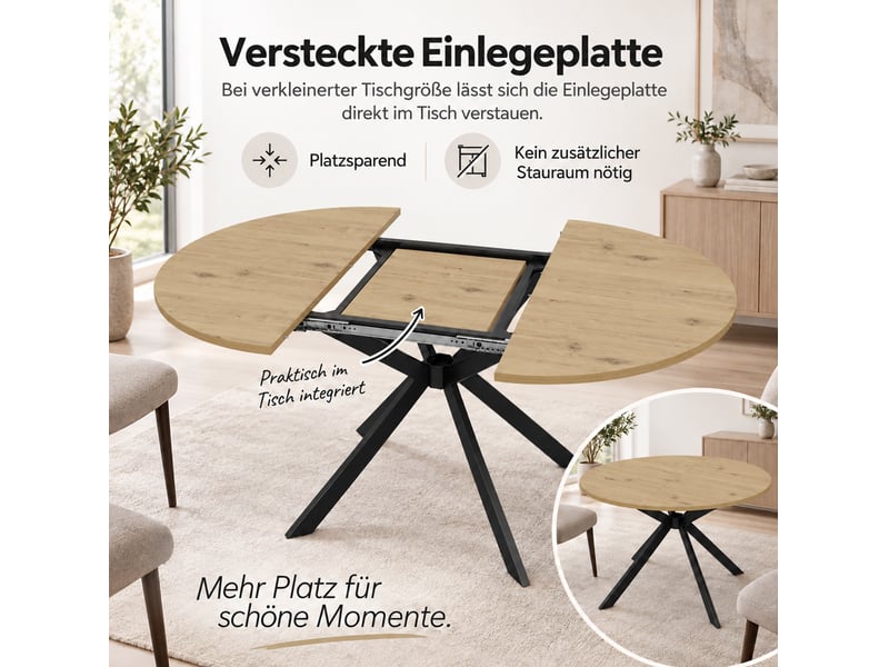  Table à manger extensible 100140 x 100 cm – bois clair – plateau ovale, rallonge intégrée pour 4 à 6 personnes  - Conforama E