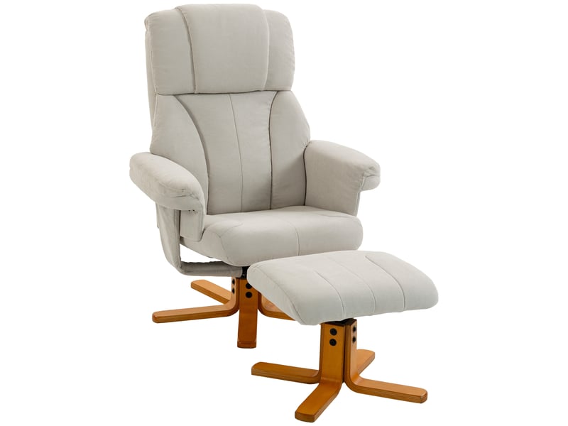  Fauteuil relax inclinable avec repose-pieds assorti bois verni flanelle blanc cassé  - Conforama A