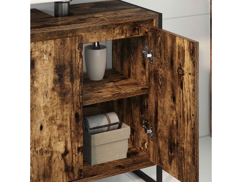 Cabinet de salle de bain, meuble de rangement chêne fumé 60x30x60 cm  - Conforama D