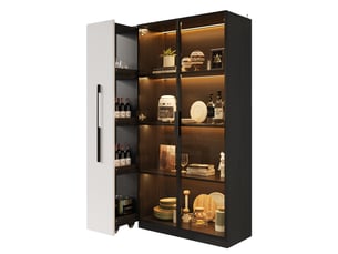 Vitrine moderne avec éclairage led, armoire haute noir et blanc 110.5x35x160 cm, meuble de rangement avec porte en verre