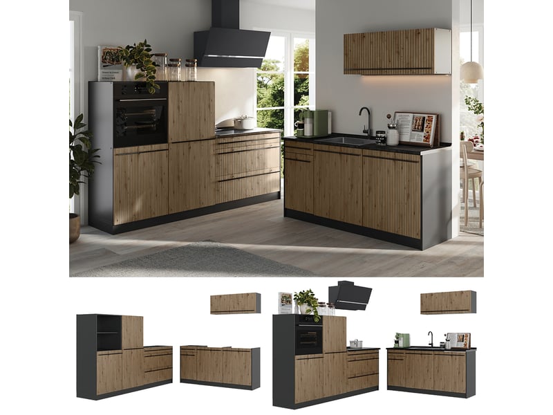 Vicco cuisine, chêne artisananthracite, 220cm sans plan de travail - Conforama D