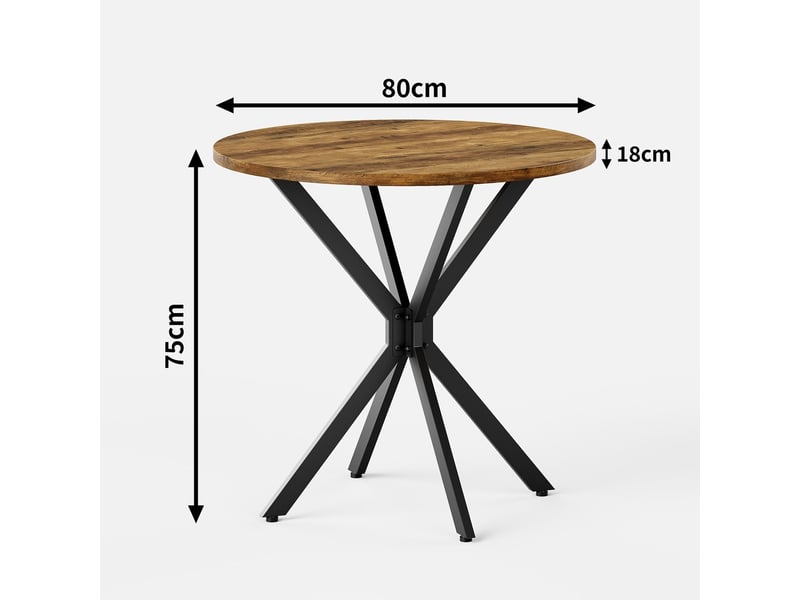 Table ronde de style rustique, avec pieds en x, diamètre 80 cm, finition marron et noir, pour cuisine, salon, bureau, balcon ou café - Conforama C