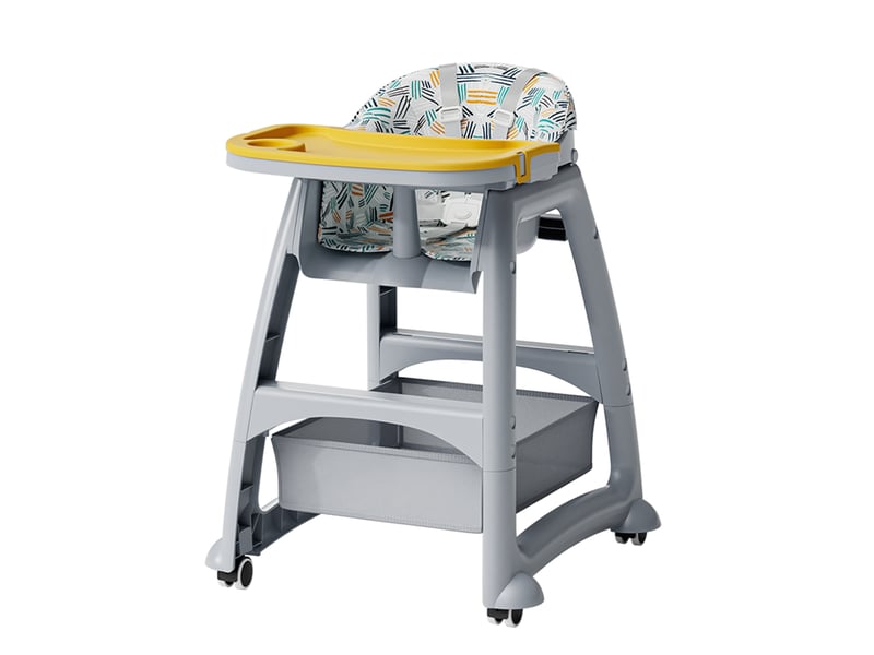  Chaise haute bébé 58x59x78 cm, chaise bébé évolutive, roulettes avec frein, harnais 5 points, 3 plateaux, gris, pu  - Conforama A