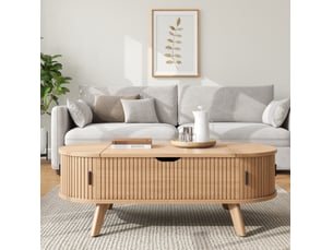 Table basse capsule coloris naturel <strong>MODFU</strong> <strong></strong> - 50 cmx110 cm