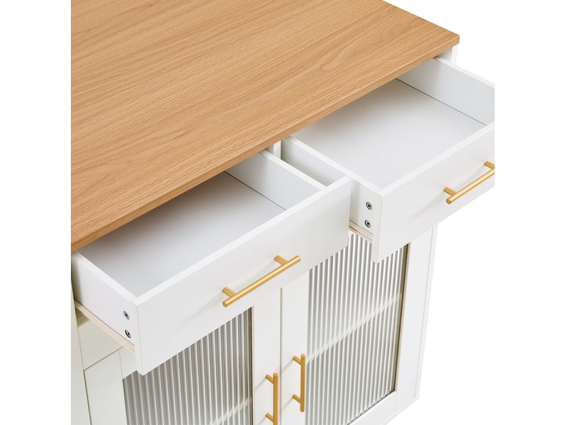  Îlot de cuisine mobile 116-177x60x89,5 cm, plateau extensible, prises usb, rangement, panneaux de particules, blanc  - Conforama E