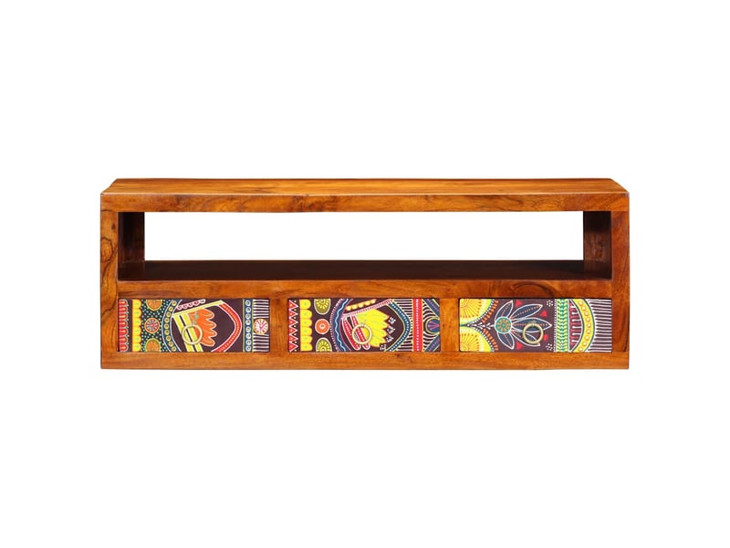  Meuble tv - banc tv - meuble de rangement mural multicolore 90x30x30 bois massif d'acacia  - Conforama E