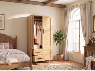 Armoire penderie chambre adulte 3 portes et 2 tiroirs - 80x52x166 cm - charnières amorties - style scandinave - double tringle à vêtements pour petit appartement, bois clair