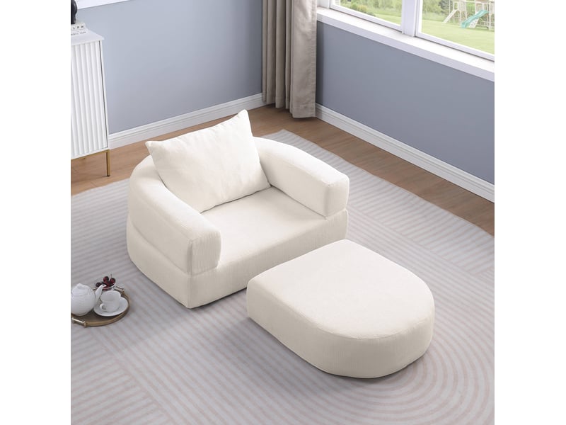  Canapé convertible 1 place en tissu beige pliable avec coussin, format sol pour salon, chambre d'amis ou studio  - Conforama B