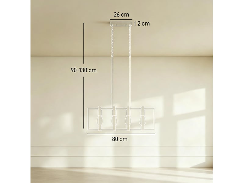  Suspension 4 lumières 80 x 21 cm – noir et bois noyer – hauteur réglable 90 à 130 cm, ampoules non incluses  - Conforama C