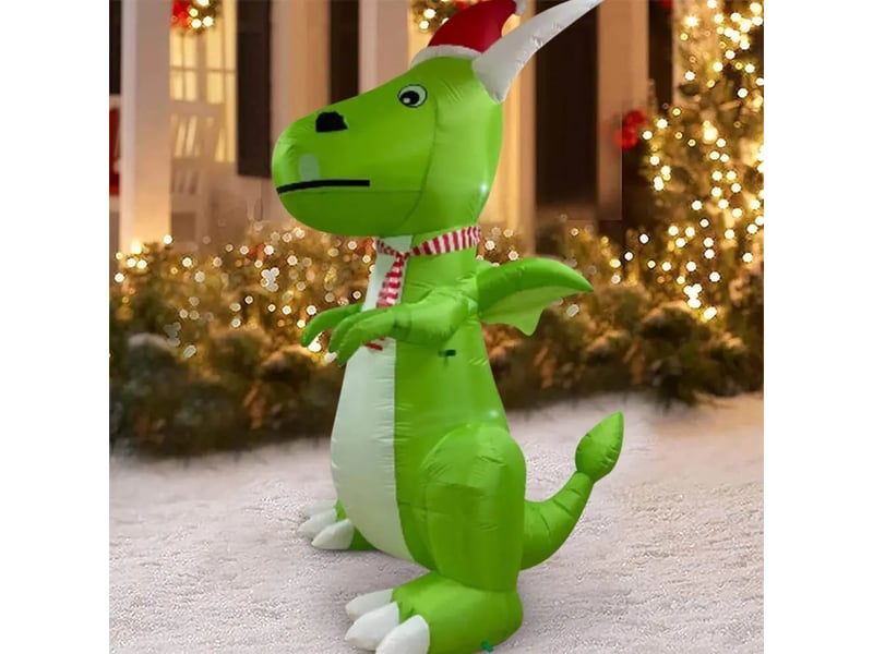  Dinosaure gonflable de noël 2,4 m avec led et bonnet de père noël, décoration extérieure pour jardin  - Conforama C