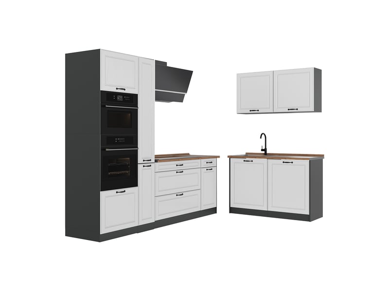  Vicco cuisine en angle, blanc campagneanthracite, 230 x 120 cm plan de travail chêne doré  - Conforama A