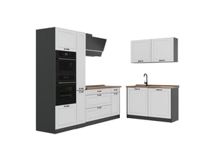 Vicco cuisine en angle, blanc campagneanthracite, 230 x 120 cm plan de travail chêne doré