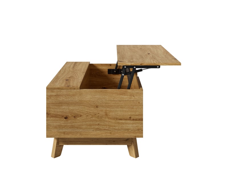  Table basse rétro moderne, plateau réglable en hauteur, porte coulissante à persiennes, aspect bois, structure en mdf, table de salon multifonctionnelle  - Conforama E