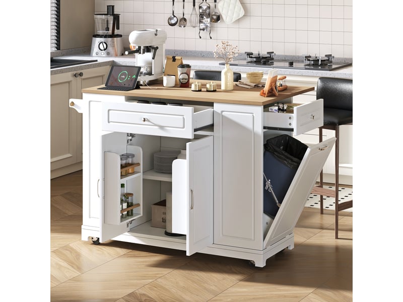 Îlot de cuisine mobile extensible 131,8x40-70x93,3 cm mdf blanc et naturel - Conforama C