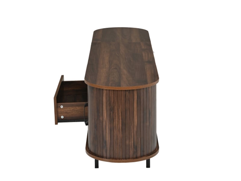 Meuble tv mdf 180×40×50 cm – buffet bas moderne, portes coulissantes, tiroir, rainures rétro, téléviseur 75 pouces - Conforama D
