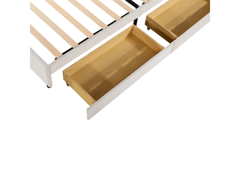  Lit enfant 90x200 cm, tiroirs, espace de rangement, tête de lit réglable, sommier, velours beige, sans matelas  - Conforama R