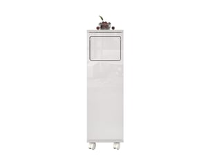 Meuble poubelle 24,2x35,1x80,2 cm, blanc brillant mdf, 1 porte sur roulettes, support sac inox intégré