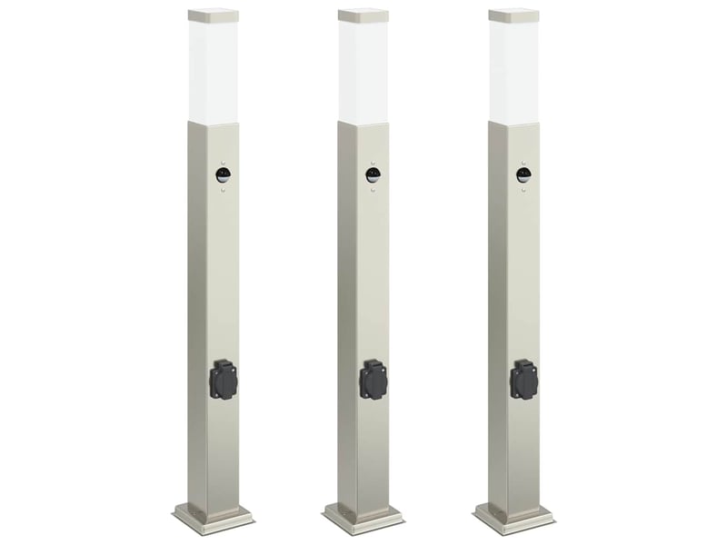  Lot de 3 borne lumineuse avec détecteur et prise 80 cm acier inoxydable ip44 shl97886  - Conforama A