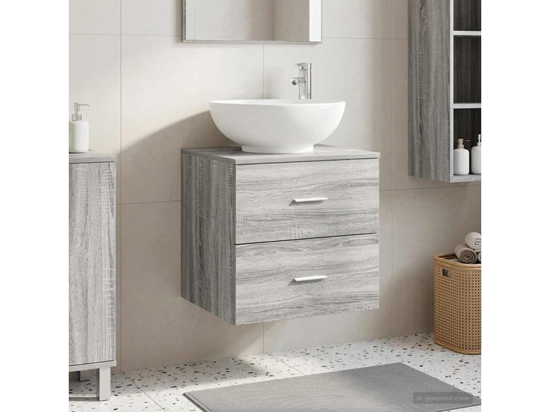 Vanité de lavabo mural, meuble de rangement sonoma gris 49.5x44.5x66.5 cm - Conforama B