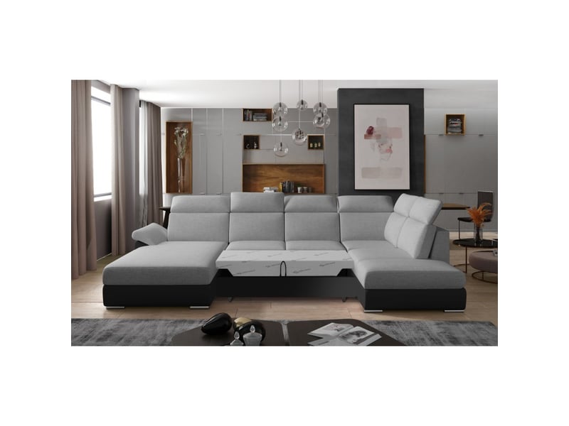 Canapé panoramique convertible majesta 5 places gris et noir – angle gauche  - Conforama D