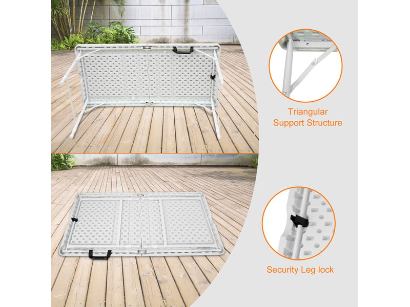 Table de camping pliante 125 x 61 cm – blanche – hauteur réglable 58 à 74 cm, poignée de transport intégrée - Conforama C
