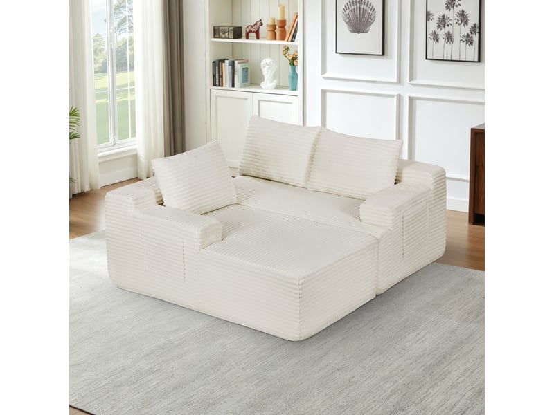 Canapé d'angle en velours côtelé 3 places, sans montage, design modulaire, assise profonde, confort moelleux, gain de place - Conforama E