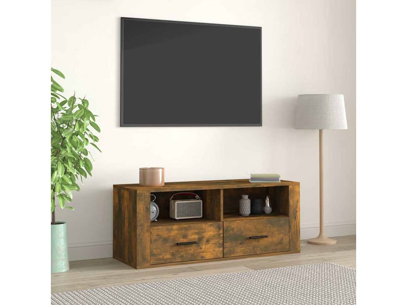  Meuble tv - banc tv - meuble de rangement chêne fumé 100x35x40 cm bois d'ingénierie  - Conforama B