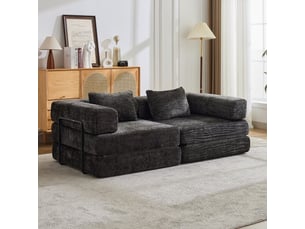 Canapé d'angle, avec fonction couchage, sans montage, en tissu chenille, coloris noir, l200 x p100 x h63 cm, pour salon et chambre