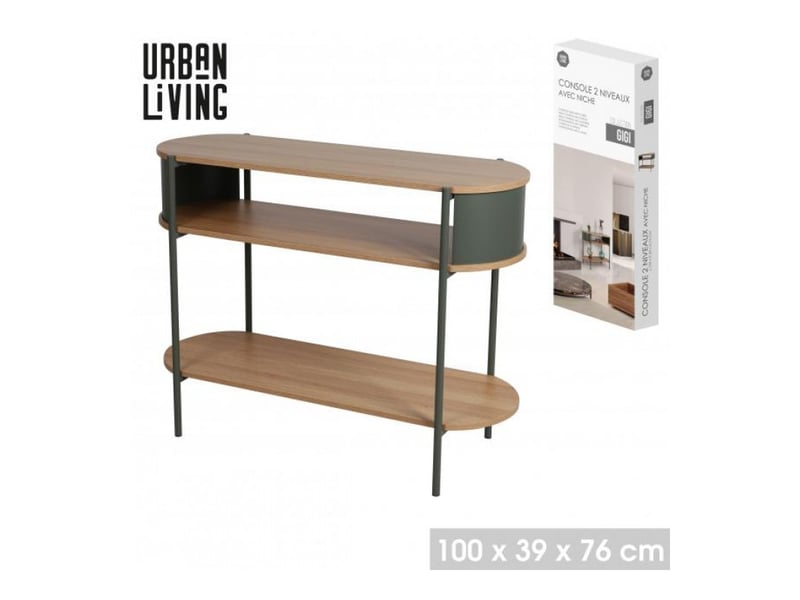  Console gigi 2 niveaux avec niche - 100 x 39 x h76 cm - effet bois et noir  - Conforama B