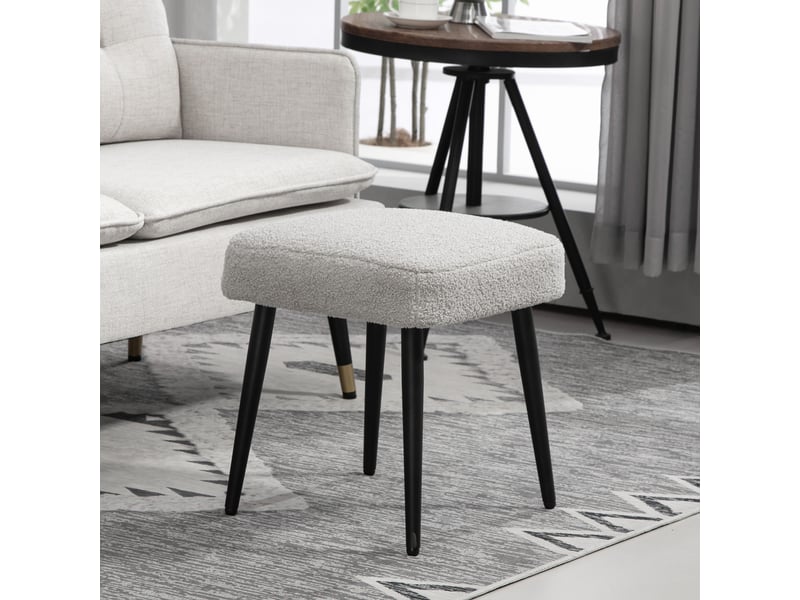  Tabouret gris clair avec assise rembourrée en laine et piètement en acier mesurant 42 x 42 x 44 cm idéal comme repose-pieds  - Conforama B