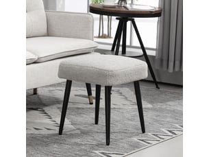 Tabouret gris clair avec assise rembourrée en laine et piètement en acier mesurant 42 x 42 x 44 cm idéal comme repose-pieds
