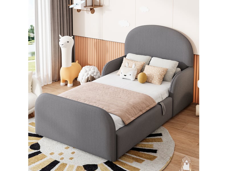  Lit enfant rembourré 90 x 200 cm avec rangement hydraulique en velours gris  - Conforama B
