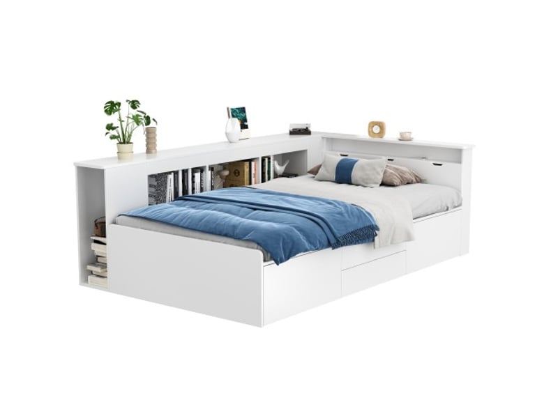  Lit coffre 90x200 cm coloris blanc mdf lit enfant blanc - Conforama A