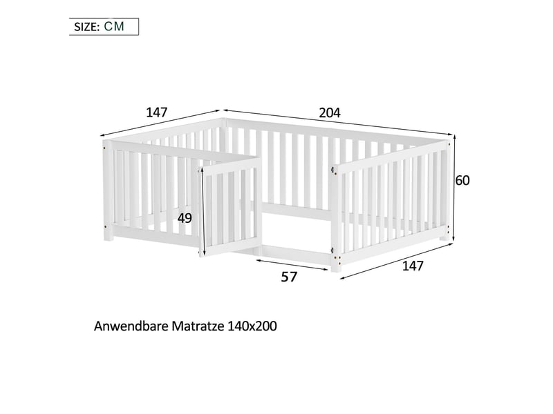  Lit de sol multifonction 140 x 200 cm - avec barrière de sécurité et porte - lit combiné enfant - design ouvert - bois de pin massif  - Conforama C