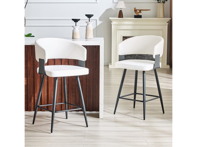  Lot de 2 barhocker - 44,3 x 44,3 x 94,5 cm - blanc - chaises de bar modernes en similicuir avec dossier et repose-pieds  - Conforama D