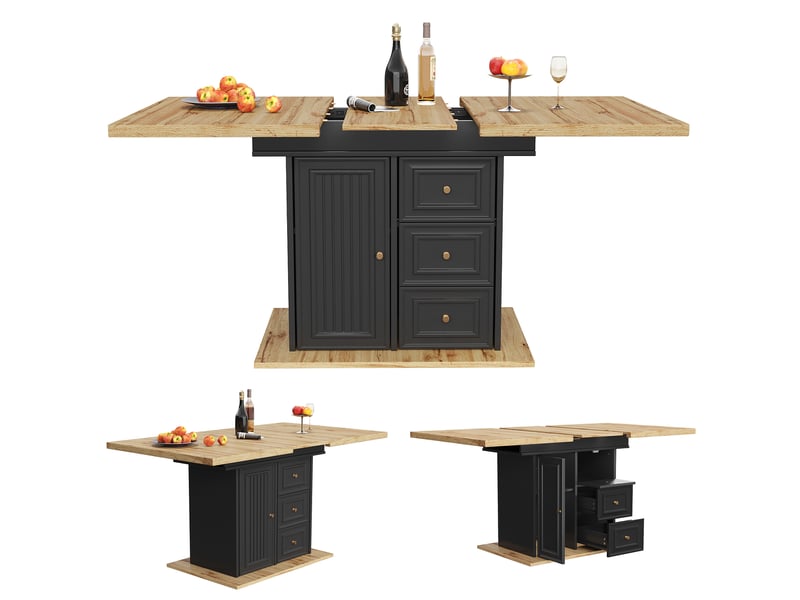Table de cuisine rectangulaire avec allonge noir+naturel - 80x110-140max.cm mdf table bicolore - Conforama A