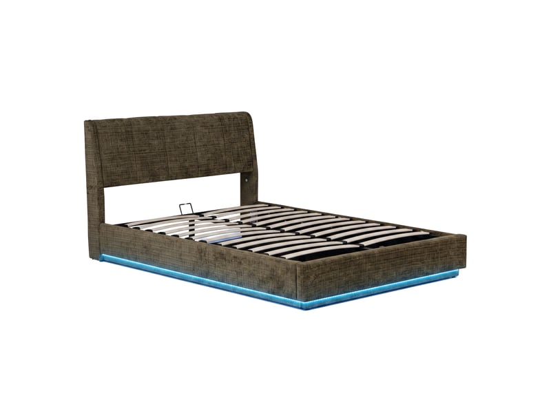 Lit double capitonné tröstiar avec éclairage led 140 x 200 cm vert [en.casa] Tröstiar - Conforama A