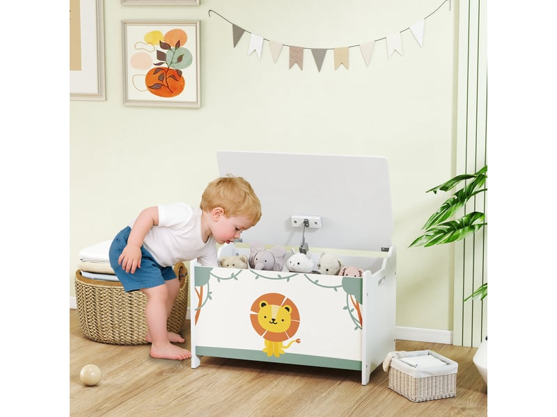  Coffre à jouets de 53 l, coffre à jouets pour enfants avec couvercle à charnière et vérin à gaz, vert  - Conforama C