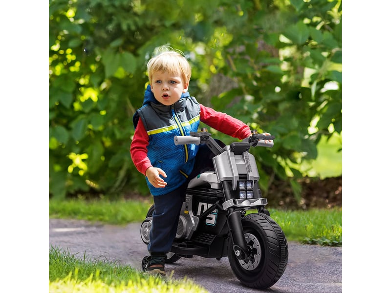  Moto électrique pour enfants de 3 à 5 ans en pp et métal, avec roues, klaxon et musique, 86 x 44 x 58 cm, blanc et noir  - Conforama C