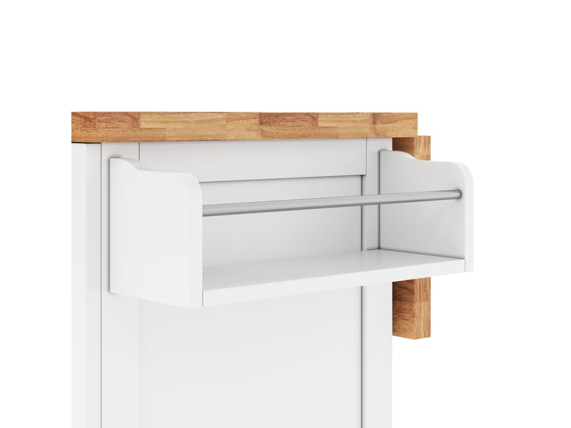  Îlot de cuisine mobile blanc et bois naturel en mdf, plateau rabattable, roulettes verrouillables, 120 × 45 (70) × 87 cm  - Conforama D