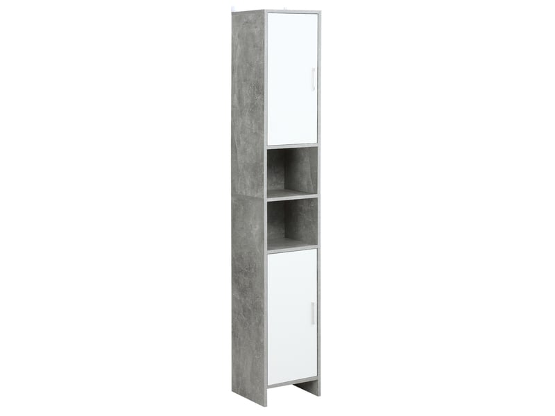  Meuble de salle de bains avec 2 placards et 2 compartiments ouverts, aspect bois (effet ciment), 30 x 30 x 180 cm  - Conforama B