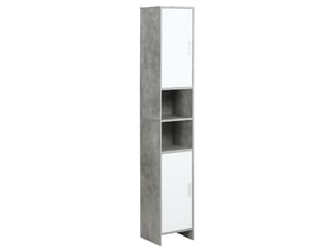 Meuble de salle de bains avec 2 placards et 2 compartiments ouverts, aspect bois (effet ciment), 30 x 30 x 180 cm