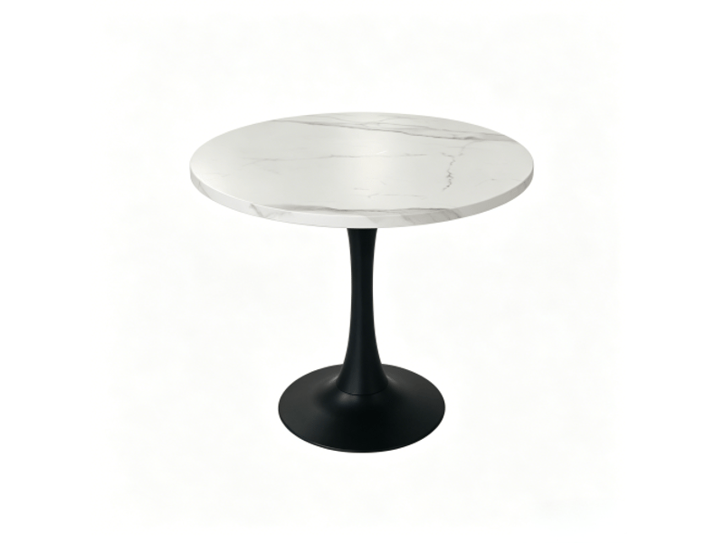  Table ronde moderne 80 cm - 2-4 pers, marbre blanc effet bois, piédestal noir - cuisinesalle à mangerbureau  - Conforama A