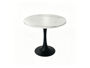 Table ronde moderne 80 cm - 2-4 pers, marbre blanc effet bois, piédestal noir - cuisinesalle à mangerbureau