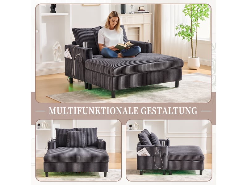  Chaise longue, fauteuil lounge : port usb, éclairage led, porte-gobelets  - Conforama E