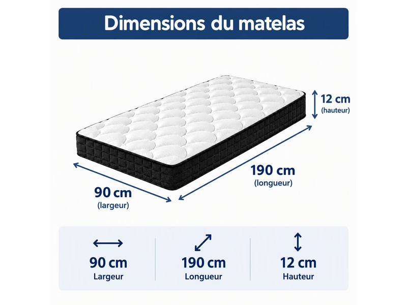  Matelas 90x190 | epaisseur 12cm | haute densité | matelas 1 personne  - Conforama E