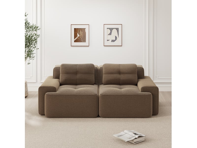  Canapé modulable 2 places en velours côtelé marron  - Conforama C