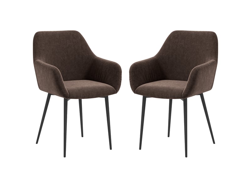  Lot de 2 chaises nordiques marron rembourrées avec accoudoirs courbés en tissu effet velours dimensions 54x57x80 cm  - Conforama E