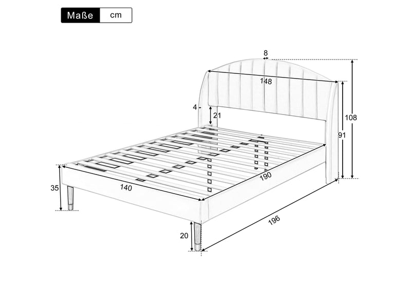  Lit 2 places 140 x 190 cm en velours beige avec sommier à lattes et tête de lit  - Conforama C